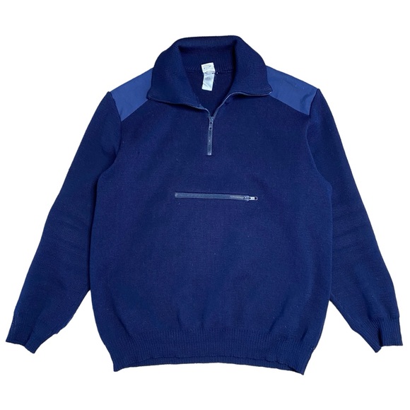 Maky Rib Knit Sweater XL Navy Blue Military Wool Anorak Quarter Zip Double Layer - Picture 1 of 11